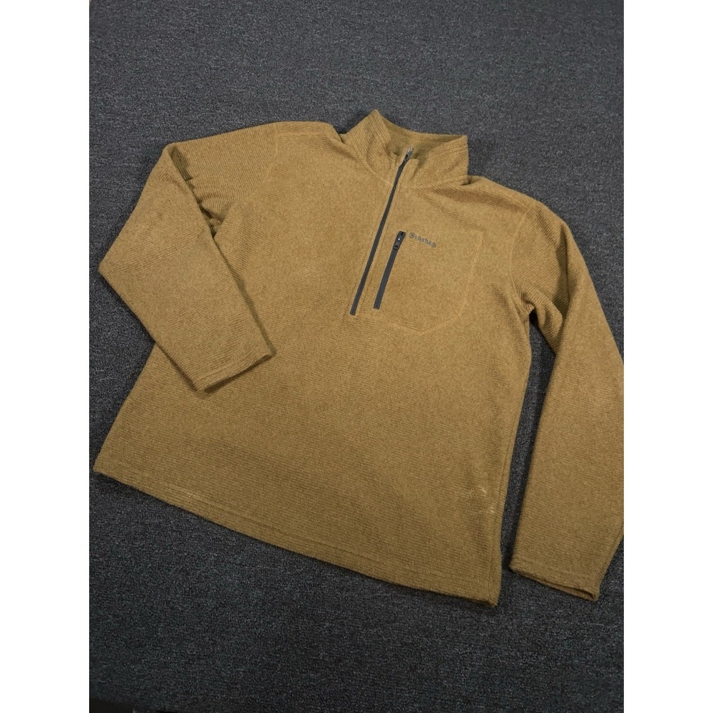 Simms Rivershed Jacket Mens Large Beige 1/4 Zip Quick Dry Fleece Fishing
